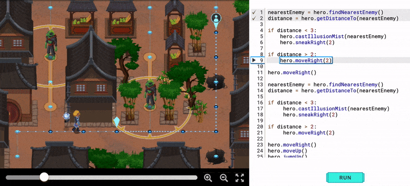 animation of gameplay. Hero casting illusion mist on an enemy